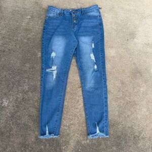 Pastel Jeans Womens Size 13/31 Distressed Button Fly Skinny Jeans Medium Wash